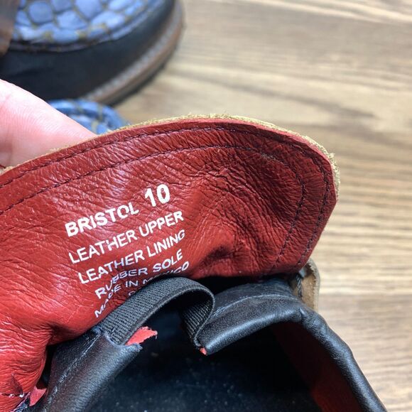 Women's Bristol Freebird Blue Snakeskin Print Leather Chunky Loafer Heels sz 10 - Picture 8 of 9